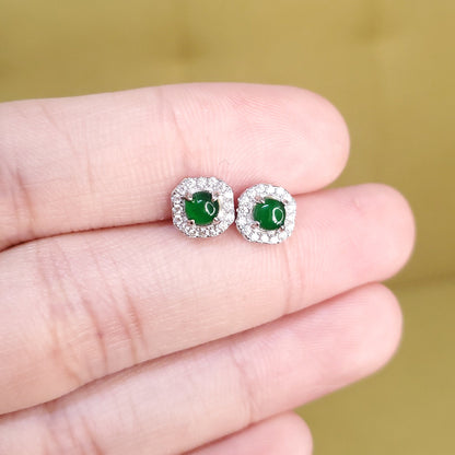 Yingmart Certified Genuine Icy Green Burmese Type A Jadeite Jade Gemstone Earrings Made With 925 Sterling Silver earrings, Gift for Women