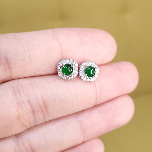 Yingmart Certified Genuine Icy Green Burmese Type A Jadeite Jade Gemstone Earrings Made With 925 Sterling Silver earrings, Gift for Women