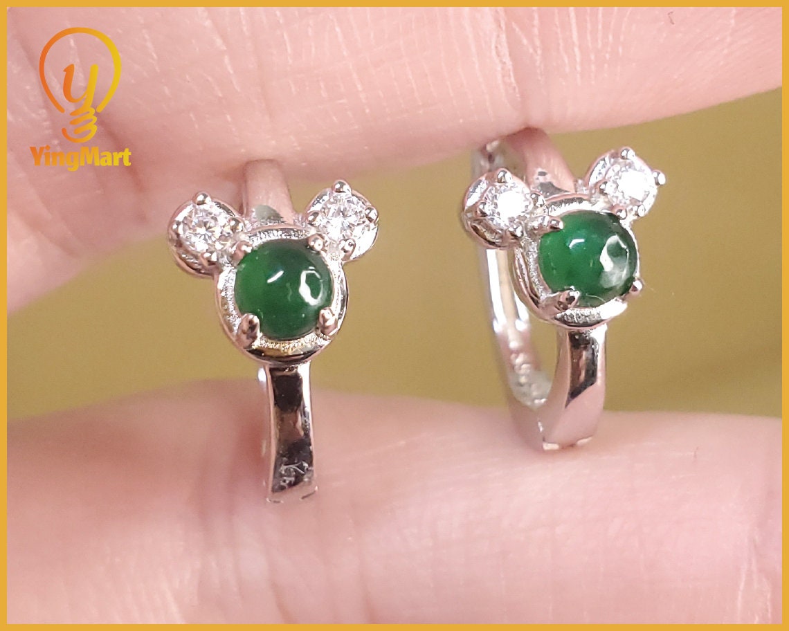 Yingmart Certified Genuine Icy Green Burmese Type A Jadeite Jade Gemstone Earrings Made With 925 Sterling Silver earrings, Gift for Women