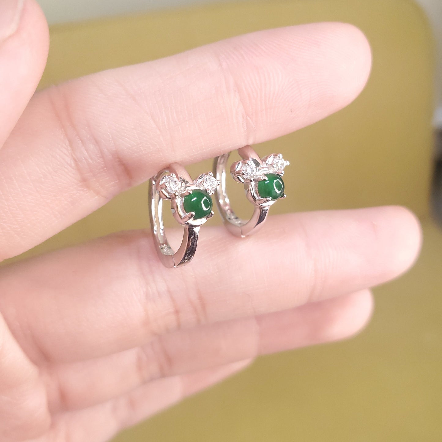 Yingmart Certified Genuine Icy Green Burmese Type A Jadeite Jade Gemstone Earrings Made With 925 Sterling Silver earrings, Gift for Women