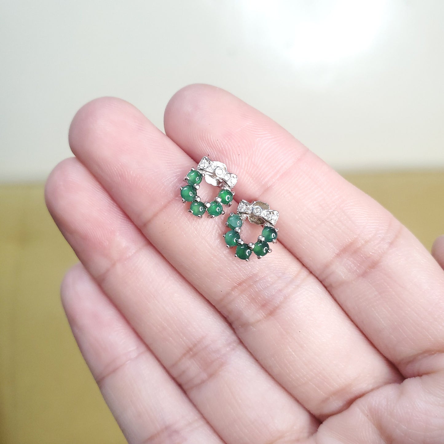 Yingmart Certified Genuine Icy Green Burmese Type A Jadeite Jade Gemstone Earrings Made With 925 Sterling Silver earrings, Gift for Women