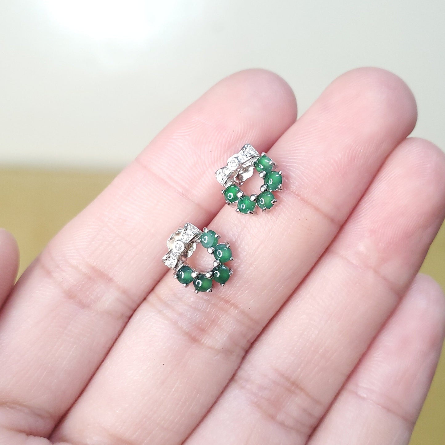 Yingmart Certified Genuine Icy Green Burmese Type A Jadeite Jade Gemstone Earrings Made With 925 Sterling Silver earrings, Gift for Women