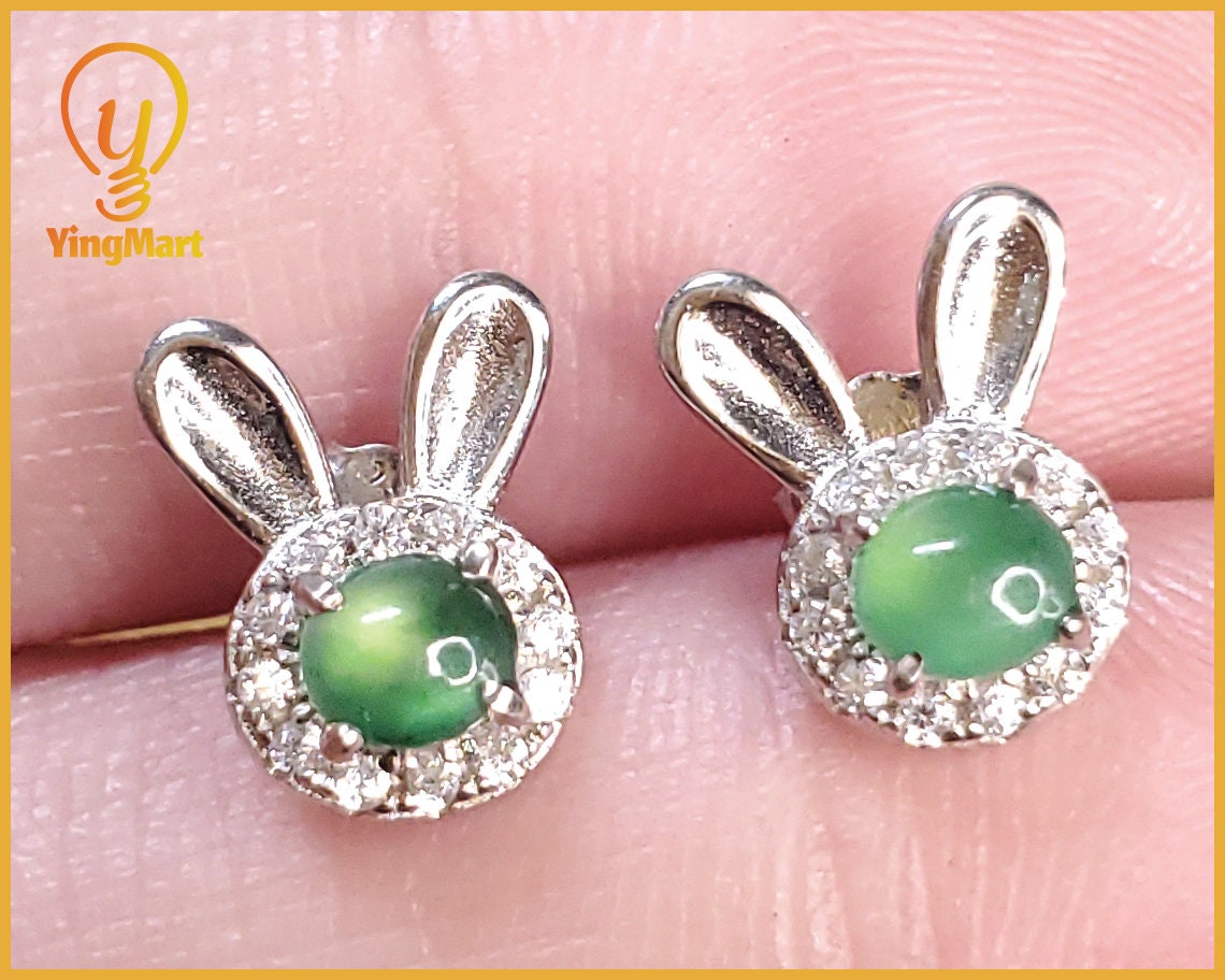 Yingmart Certified Genuine Icy Green Burmese Type A Jadeite Jade Gemstone Earrings Made With 925 Sterling Silver earrings, Gift for Women