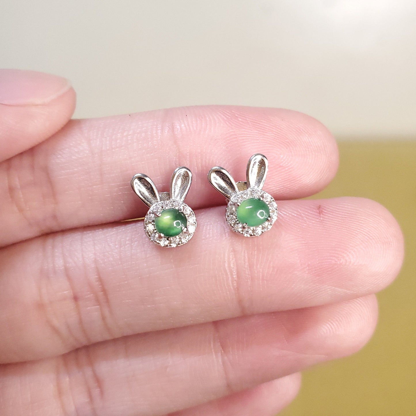 Yingmart Certified Genuine Icy Green Burmese Type A Jadeite Jade Gemstone Earrings Made With 925 Sterling Silver earrings, Gift for Women