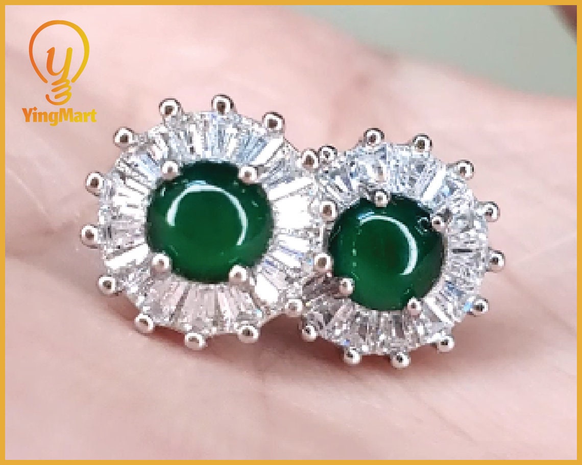 Yingmart Certified Genuine Icy Green Burmese Type A Jadeite Jade Gemstone Earrings Made With 925 Sterling Silver earrings, Gift for Women