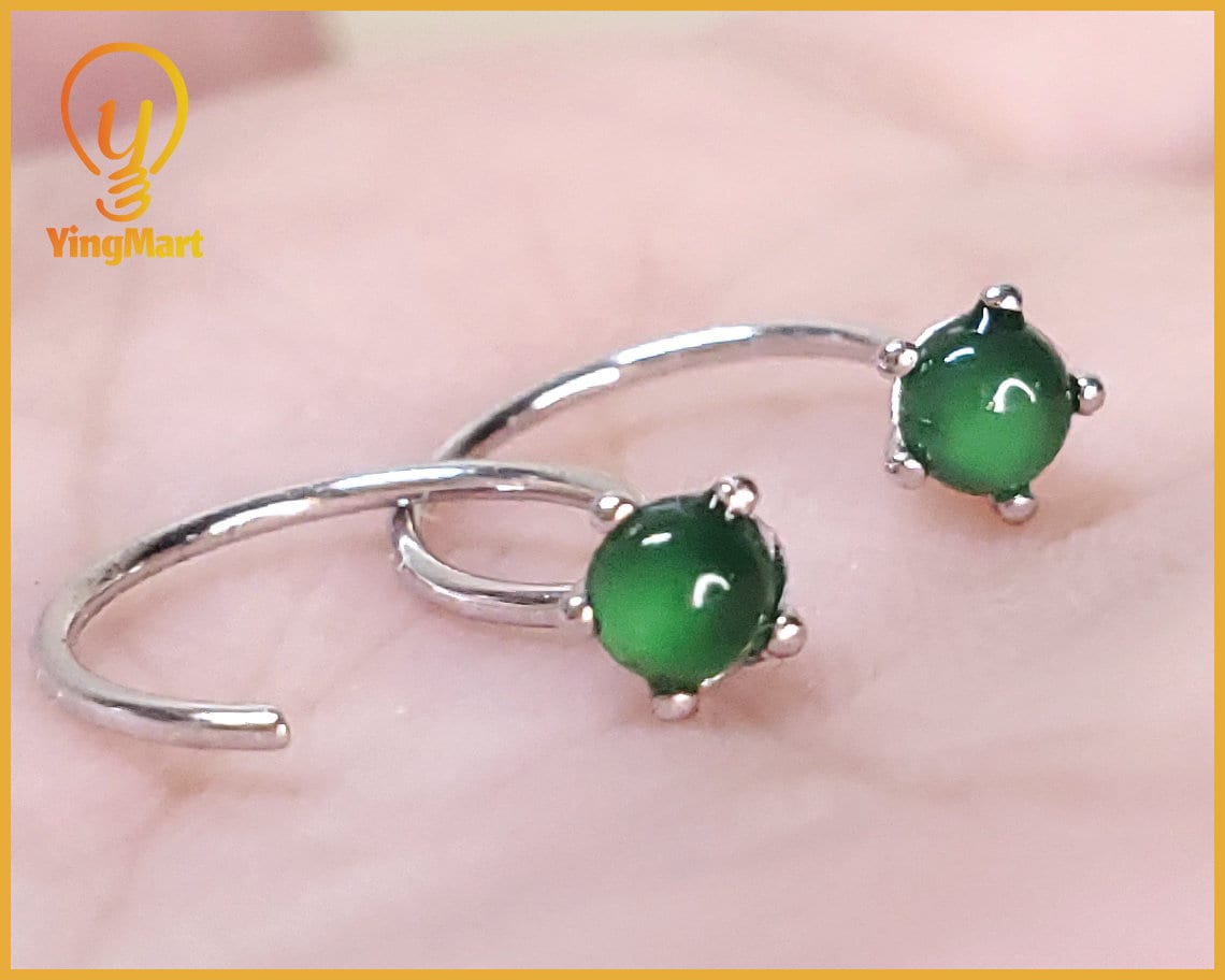 Yingmart Certified Genuine Icy Green Burmese Type A Jadeite Jade Gemstone Earrings Made With 925 Sterling Silver earrings, Gift for Women