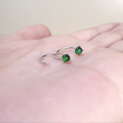Yingmart Certified Genuine Icy Green Burmese Type A Jadeite Jade Gemstone Earrings Made With 925 Sterling Silver earrings, Gift for Women