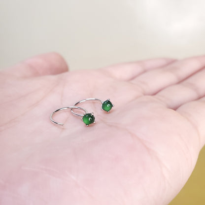 Yingmart Certified Genuine Icy Green Burmese Type A Jadeite Jade Gemstone Earrings Made With 925 Sterling Silver earrings, Gift for Women