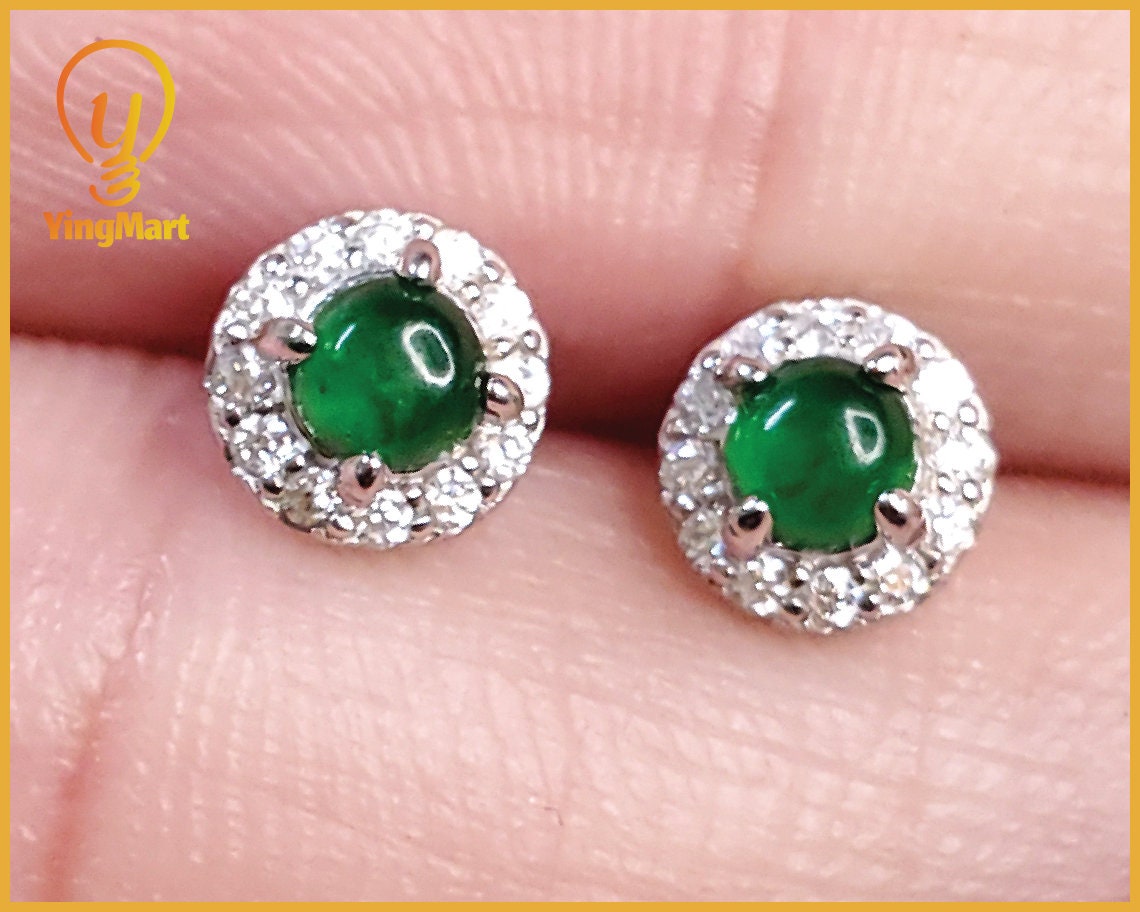 Yingmart Certified Genuine Icy Green Burmese Type A Jadeite Jade Gemstone Earrings Made With 925 Sterling Silver earrings, Gift for Women