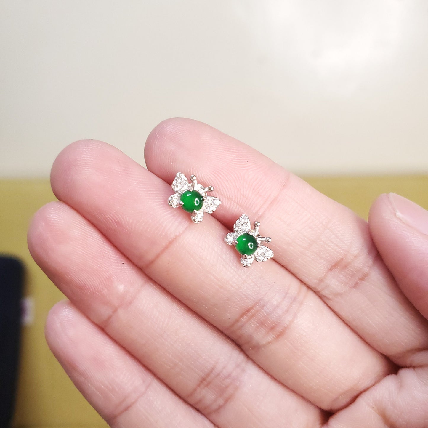 Yingmart Certified Genuine Icy Green Burmese Type A Jadeite Jade Gemstone Earrings Made With 925 Sterling Silver earrings, Gift for Women