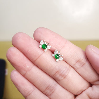 Yingmart Certified Genuine Icy Green Burmese Type A Jadeite Jade Gemstone Earrings Made With 925 Sterling Silver earrings, Gift for Women