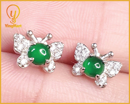 Yingmart Certified Genuine Icy Green Burmese Type A Jadeite Jade Gemstone Earrings Made With 925 Sterling Silver earrings, Gift for Women