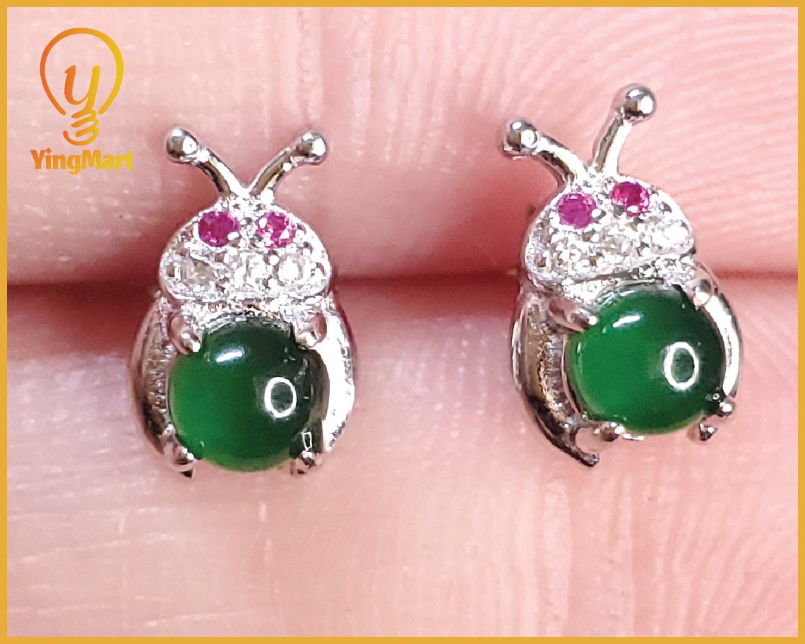 Yingmart Certified Genuine Icy Green Burmese Type A Jadeite Jade Gemstone Earrings Made With 925 Sterling Silver earrings, Gift for Women
