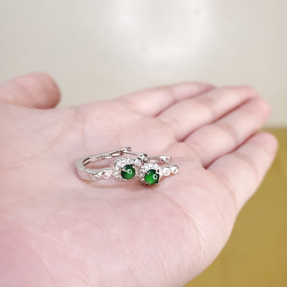Yingmart Certified Genuine Icy Green Burmese Type A Jadeite Jade Gemstone Earrings Made With 925 Sterling Silver earrings, Gift for Women