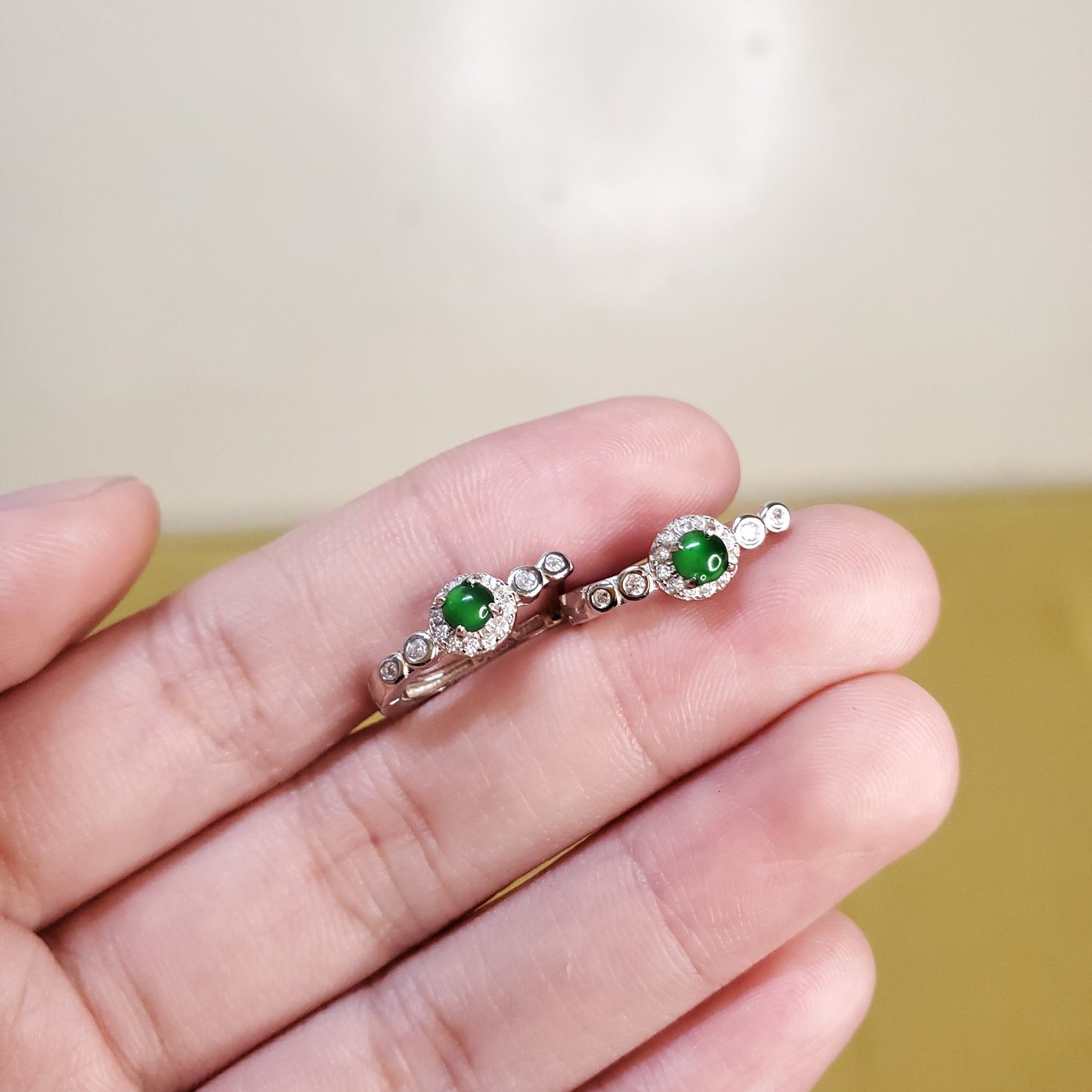 Yingmart Certified Genuine Icy Green Burmese Type A Jadeite Jade Gemstone Earrings Made With 925 Sterling Silver earrings, Gift for Women