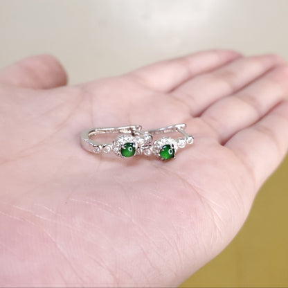 Yingmart Certified Genuine Icy Green Burmese Type A Jadeite Jade Gemstone Earrings Made With 925 Sterling Silver earrings, Gift for Women
