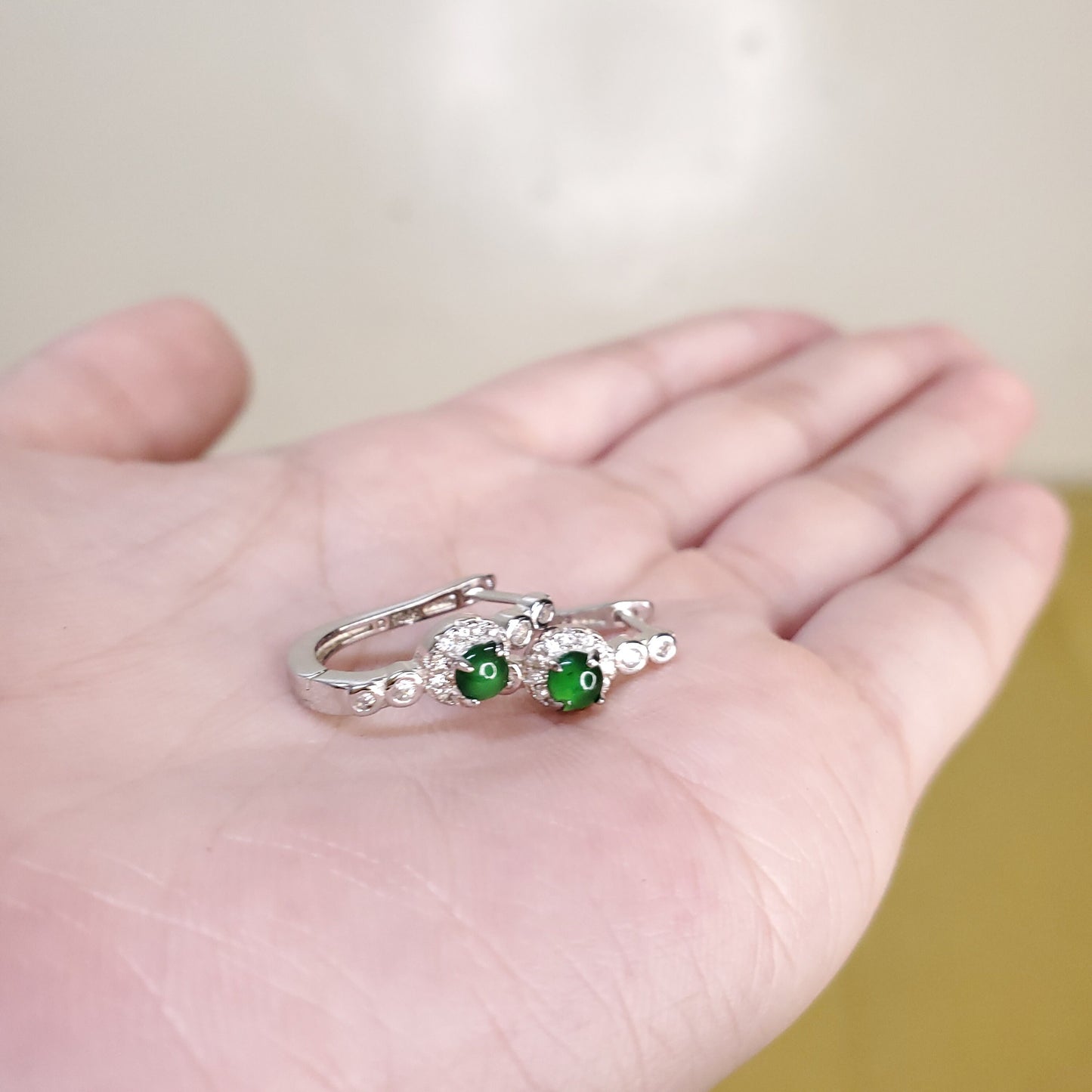 Yingmart Certified Genuine Icy Green Burmese Type A Jadeite Jade Gemstone Earrings Made With 925 Sterling Silver earrings, Gift for Women