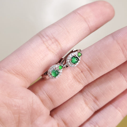 Yingmart Certified Genuine Icy Green Burmese Type A Jadeite Jade Gemstone Earrings Made With 925 Sterling Silver earrings, Gift for Women