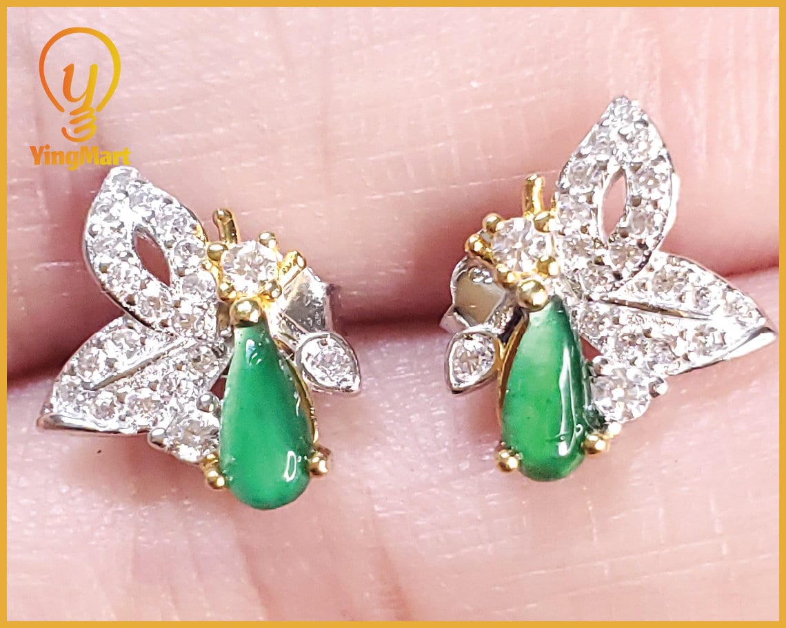 Yingmart Certified Genuine Icy Green Burmese Type A Jadeite Jade Gemstone Earrings Made With 925 Sterling Silver earrings, Gift for Women