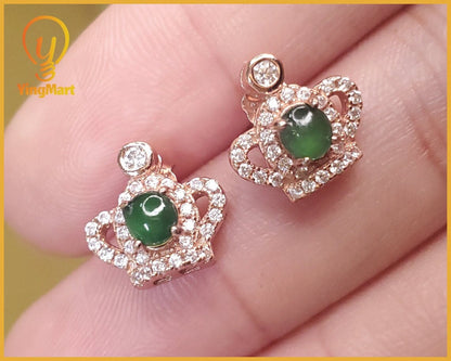 Yingmart certified genuine icy green burmese type a jadeite jade gemstone earrings made with 925 sterling silver earrings, gift for women