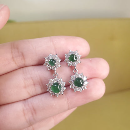 Yingmart certified genuine icy green burmese type a jadeite jade gemstone earrings made with 925 sterling silver earrings, gift for women