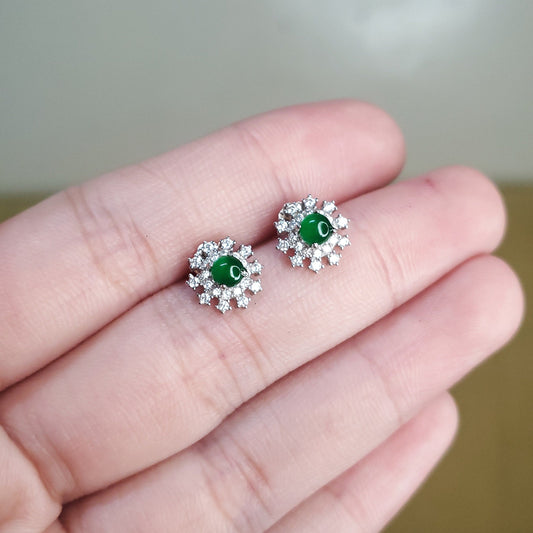 Yingmart certified genuine icy green burmese type a jadeite jade gemstone earrings made with 925 sterling silver earrings, gift for women