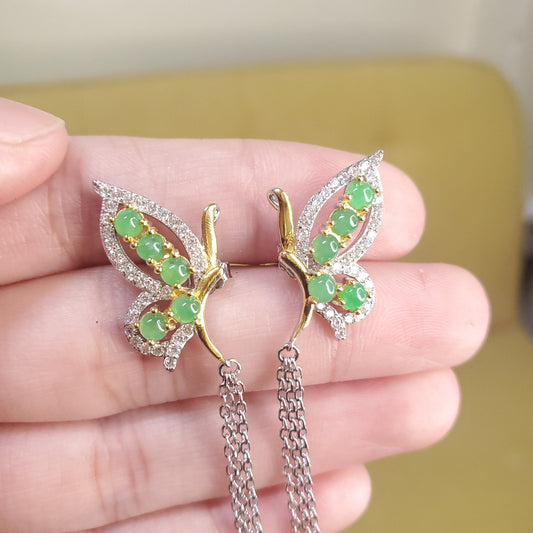 Yingmart certified genuine icy green burmese type a jadeite jade gemstone earrings made with 925 sterling silver earrings, gift for women