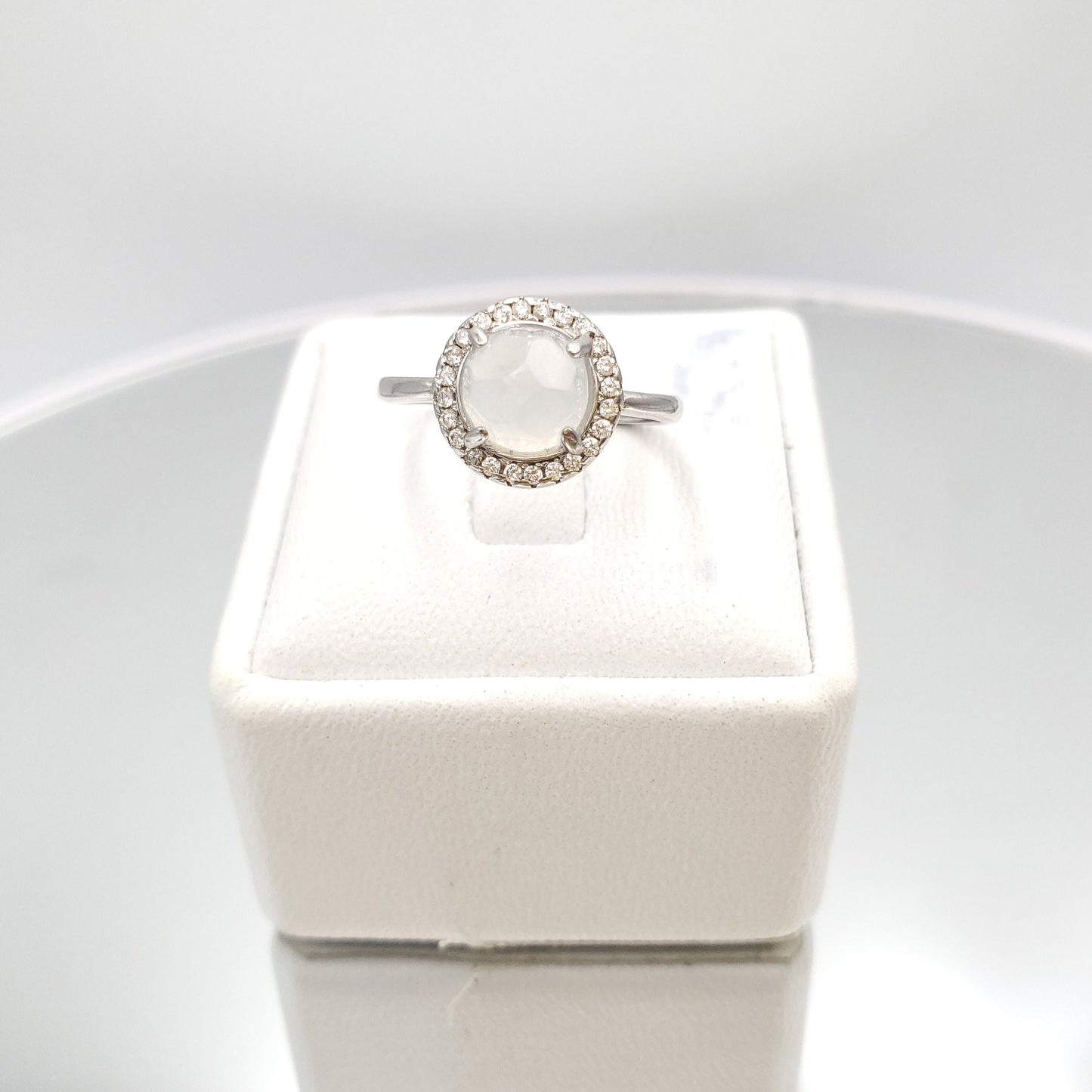 Yingmart Genuine Icy Faced Cut White Burmese Type A Jadeite Jade Gemstone Ring Made With 925 Sterling Silver, CZ side stone,green jade,