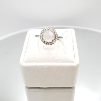 Yingmart Genuine Icy Faced Cut White Burmese Type A Jadeite Jade Gemstone Ring Made With 925 Sterling Silver, CZ side stone,green jade,