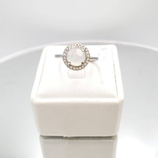 Yingmart Genuine Icy Faced Cut White Burmese Type A Jadeite Jade Gemstone Ring Made With 925 Sterling Silver, CZ side stone,green jade,