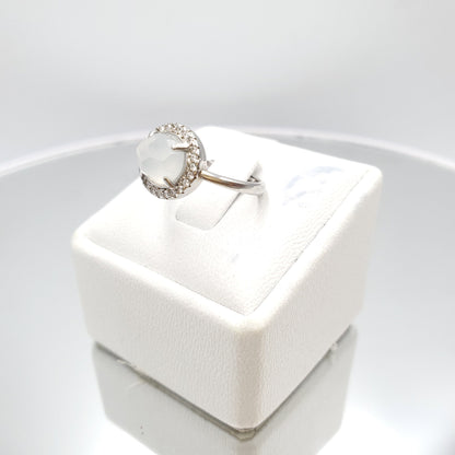 Yingmart Genuine Icy Faced Cut White Burmese Type A Jadeite Jade Gemstone Ring Made With 925 Sterling Silver, CZ side stone,green jade,