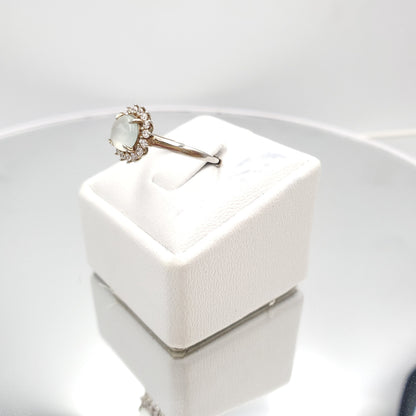 Yingmart Genuine Icy White Round Burmese Type A Jadeite Jade Gemstone Ring Made With 925 Sterling Silver, CZ side stone,green jade,