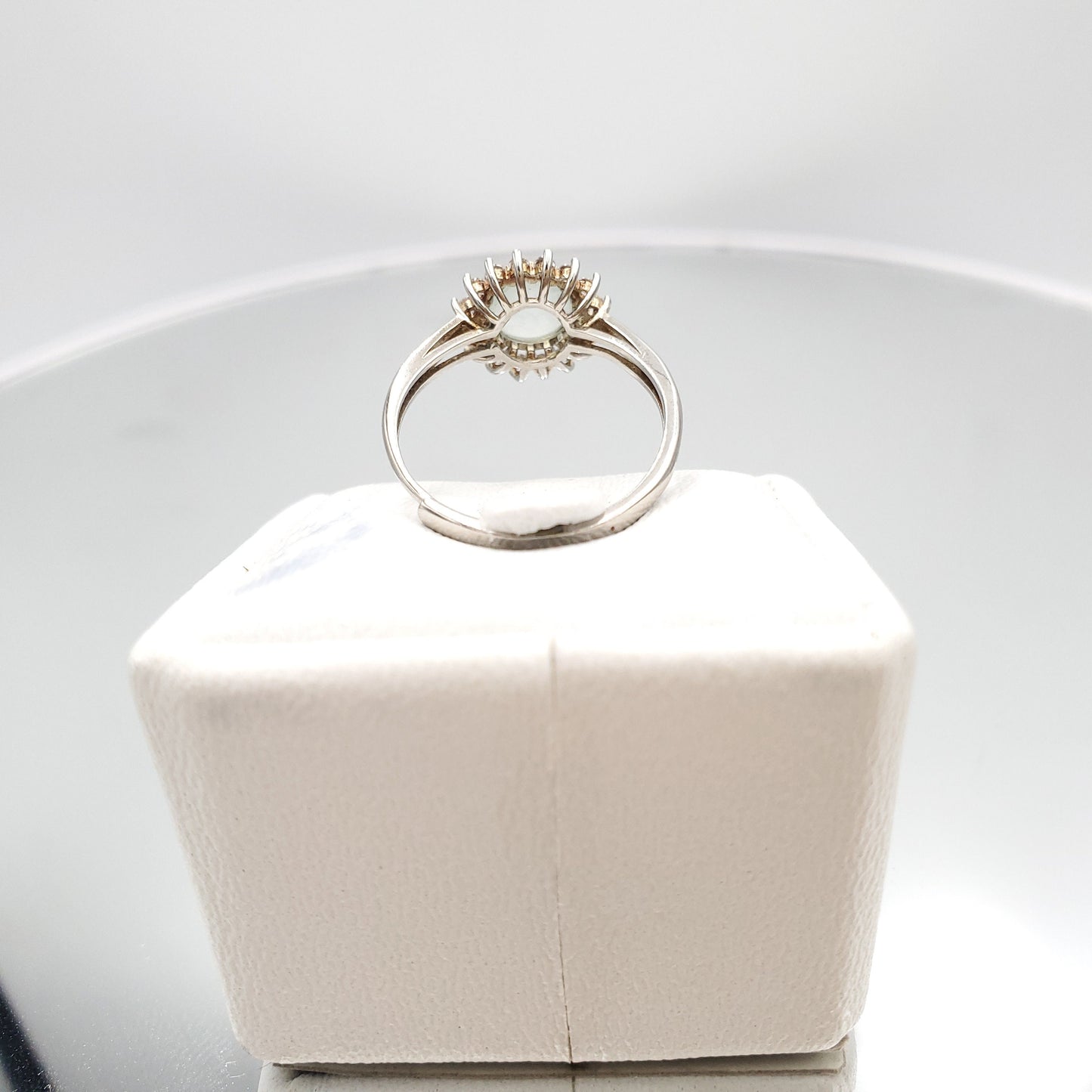 Yingmart Genuine Icy White Round Burmese Type A Jadeite Jade Gemstone Ring Made With 925 Sterling Silver, CZ side stone,green jade,
