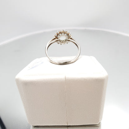 Yingmart Genuine Icy White Round Burmese Type A Jadeite Jade Gemstone Ring Made With 925 Sterling Silver, CZ side stone,green jade,
