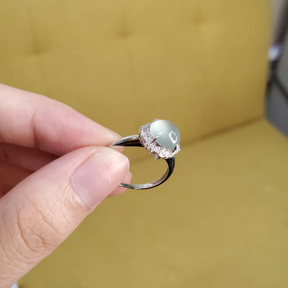 Yingmart luxury 18k white gold icy white round burmese white jadeite jade a gems with real diamonds side stone , gift fo her, vintage