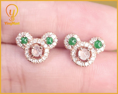 Yingmart certified genuine icy Green & White burmese type a jadeite jade gemstone earrings made with S925  silver earrings, gift for women