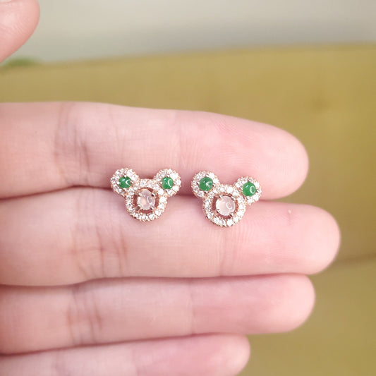 Yingmart certified genuine icy Green & White burmese type a jadeite jade gemstone earrings made with S925  silver earrings, gift for women