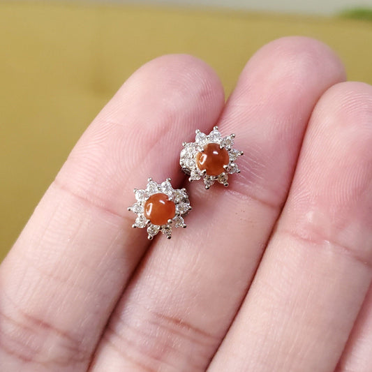 Yingmart certified genuine icy Orange burmese type a jadeite jade gemstone earrings made with 925 sterling silver earrings, gift for women