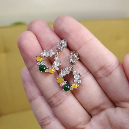 Yingmart certified genuine icy Green, Yellow & White burmese type a jadeite jade gemstone earrings made with 925 sterling silver earrings