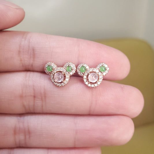 Yingmart certified genuine icy Green & White  burmese type a jadeite jade gemstone earrings made with S925 silver earrings, gift for women