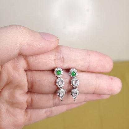 Yingmart certified genuine icy Green & White burmese type a jadeite jade gemstone earrings made with S925 silver earrings, gift for women