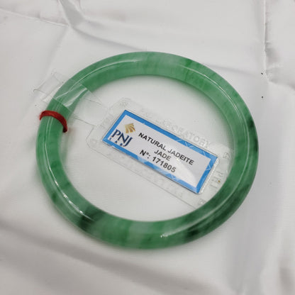 Yingmart 53 to 56mm PNJ certified natural color green with black brown spot jadeite jade bangle bracelet, real gemstone, jewelry