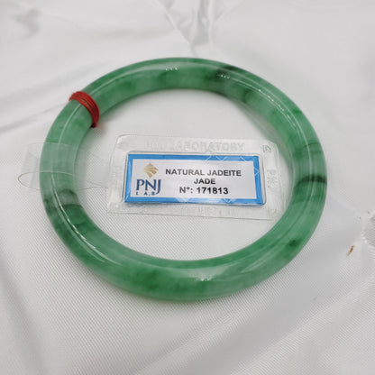 Yingmart 53 to 56mm PNJ certified natural color green with black brown spot jadeite jade bangle bracelet, real gemstone, jewelry