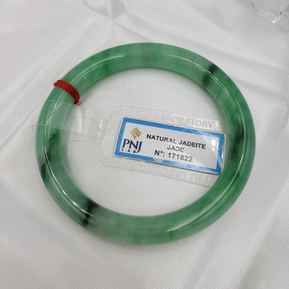 Yingmart 53 to 56mm PNJ certified natural color green with black brown spot jadeite jade bangle bracelet, real gemstone, jewelry