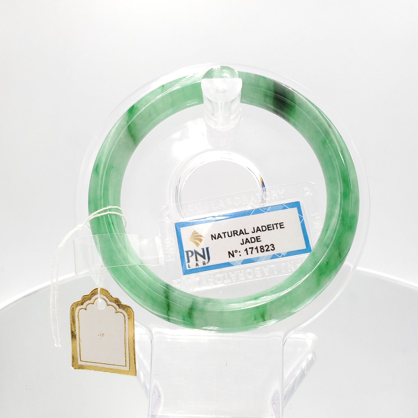 Yingmart 54mm PNJ171823 Certified Natural Green white to green, black grey jadeite jade bangle, Real Gemstone Bracelet, Vintage Jewelry