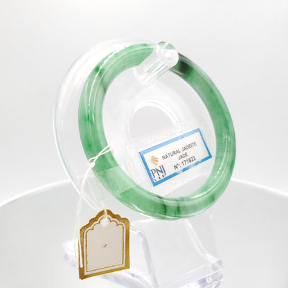 Yingmart 54mm PNJ171823 Certified Natural Green white to green, black grey jadeite jade bangle, Real Gemstone Bracelet, Vintage Jewelry