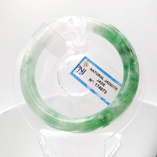 Yingmart 51mm Certified Natural Light to medium green, grey,black brown spots jadeite jade bangle, Real Gemstone Bracelet,Vintage Jewelry