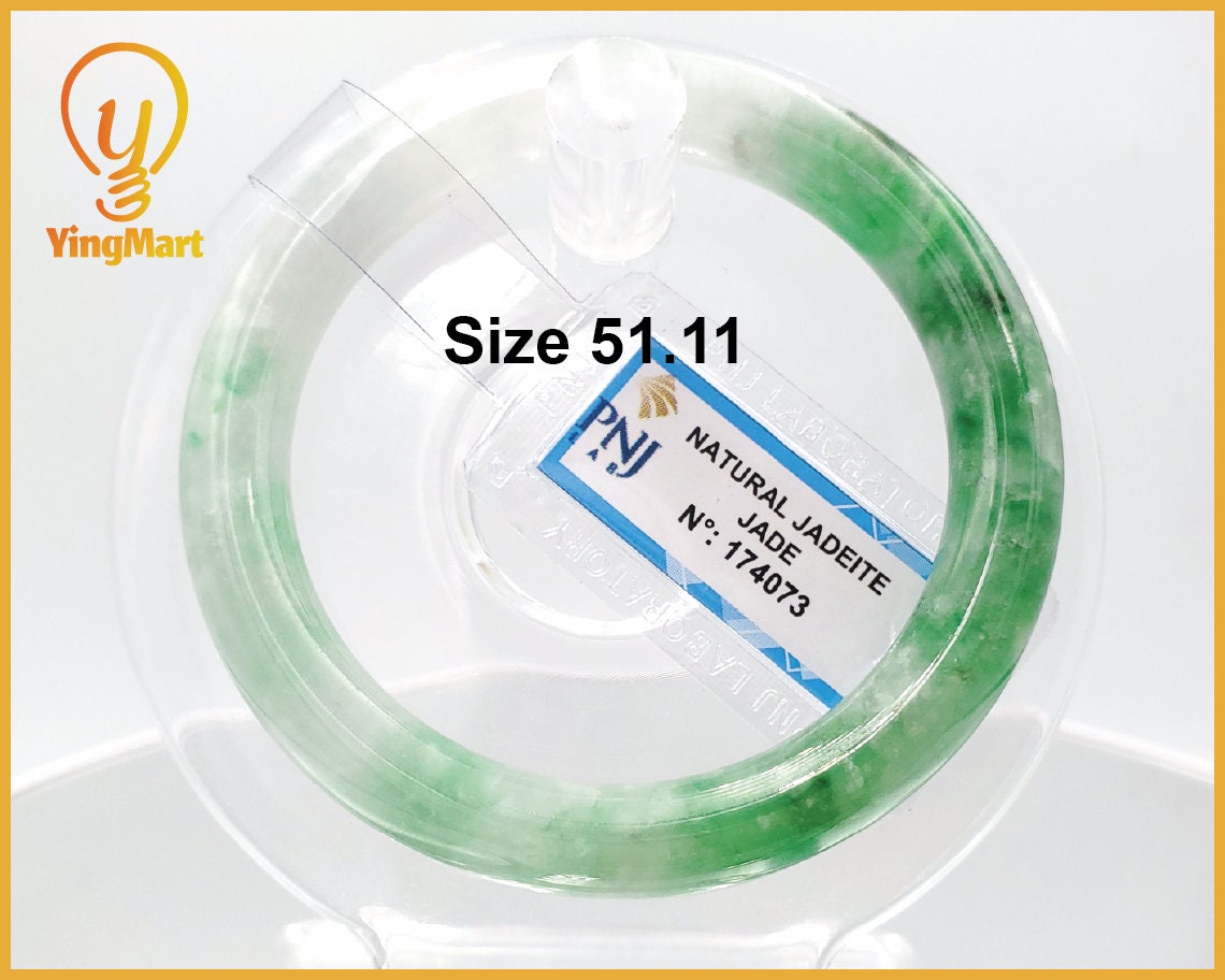 Yingmart 51mm Certified Natural Light to medium green, grey,black brown spots jadeite jade bangle, Real Gemstone Bracelet,Vintage Jewelry