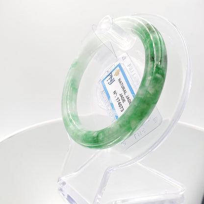 Yingmart 51mm Certified Natural Light to medium green, grey,black brown spots jadeite jade bangle, Real Gemstone Bracelet,Vintage Jewelry