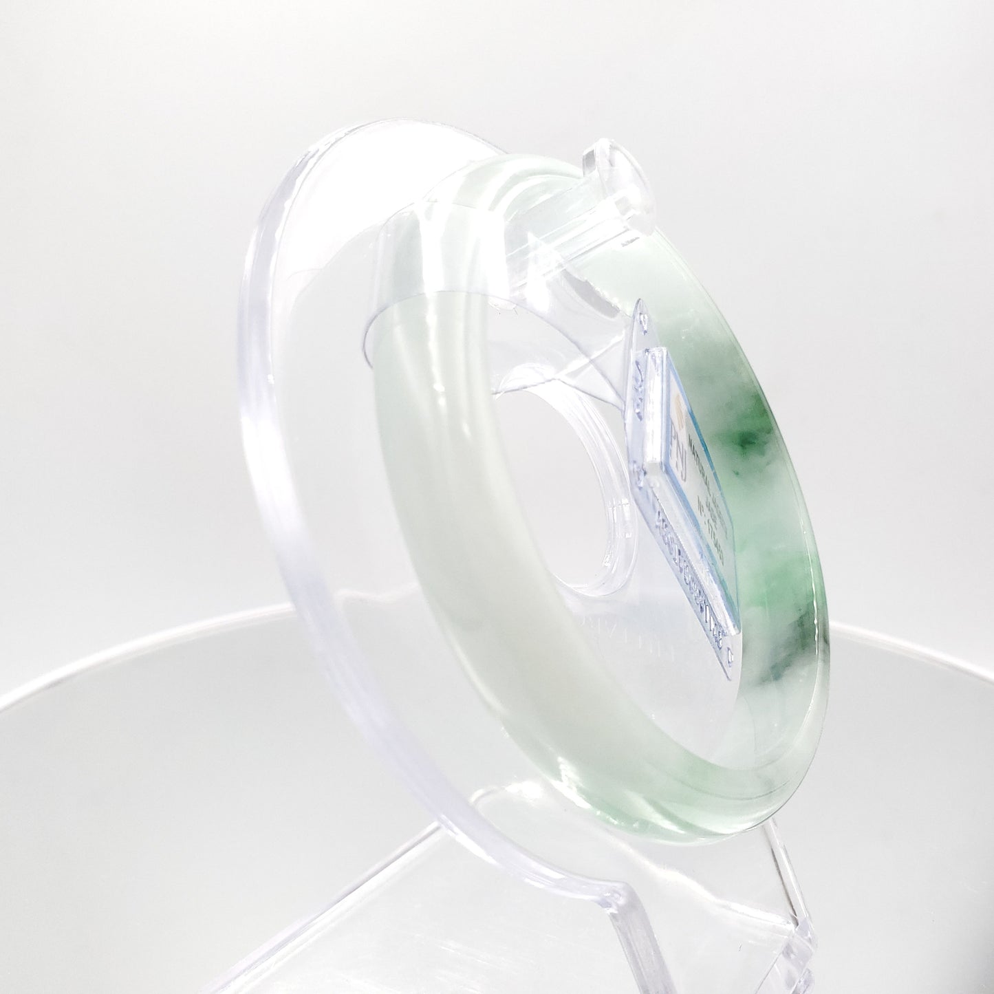 Yingmart 58mm PNJ175453 Certified Natural Greenish grey white to green, grey spots jadeite jade bangle , Real Gemstone Bracelet